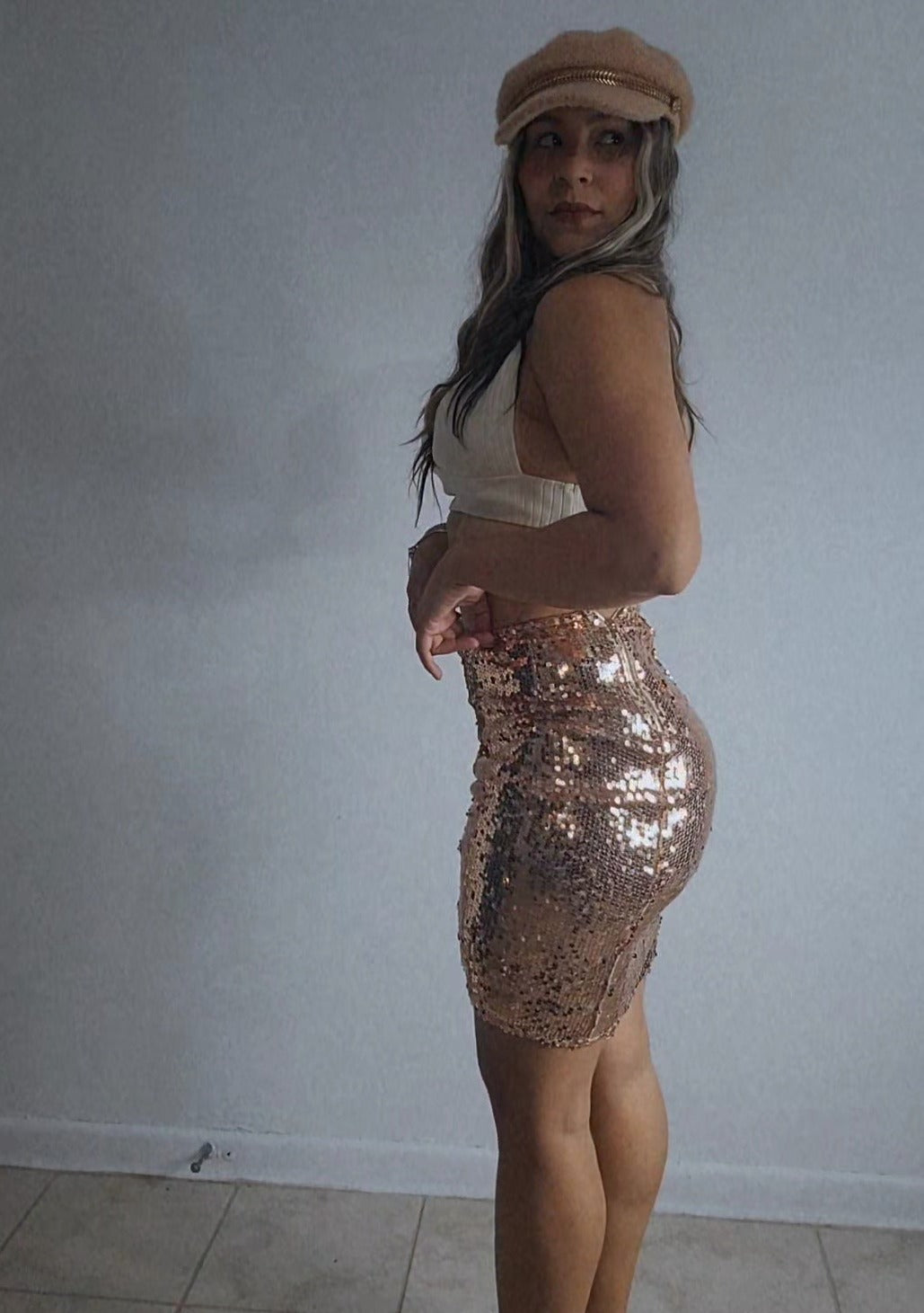 falda con lentejuelas - rose gold