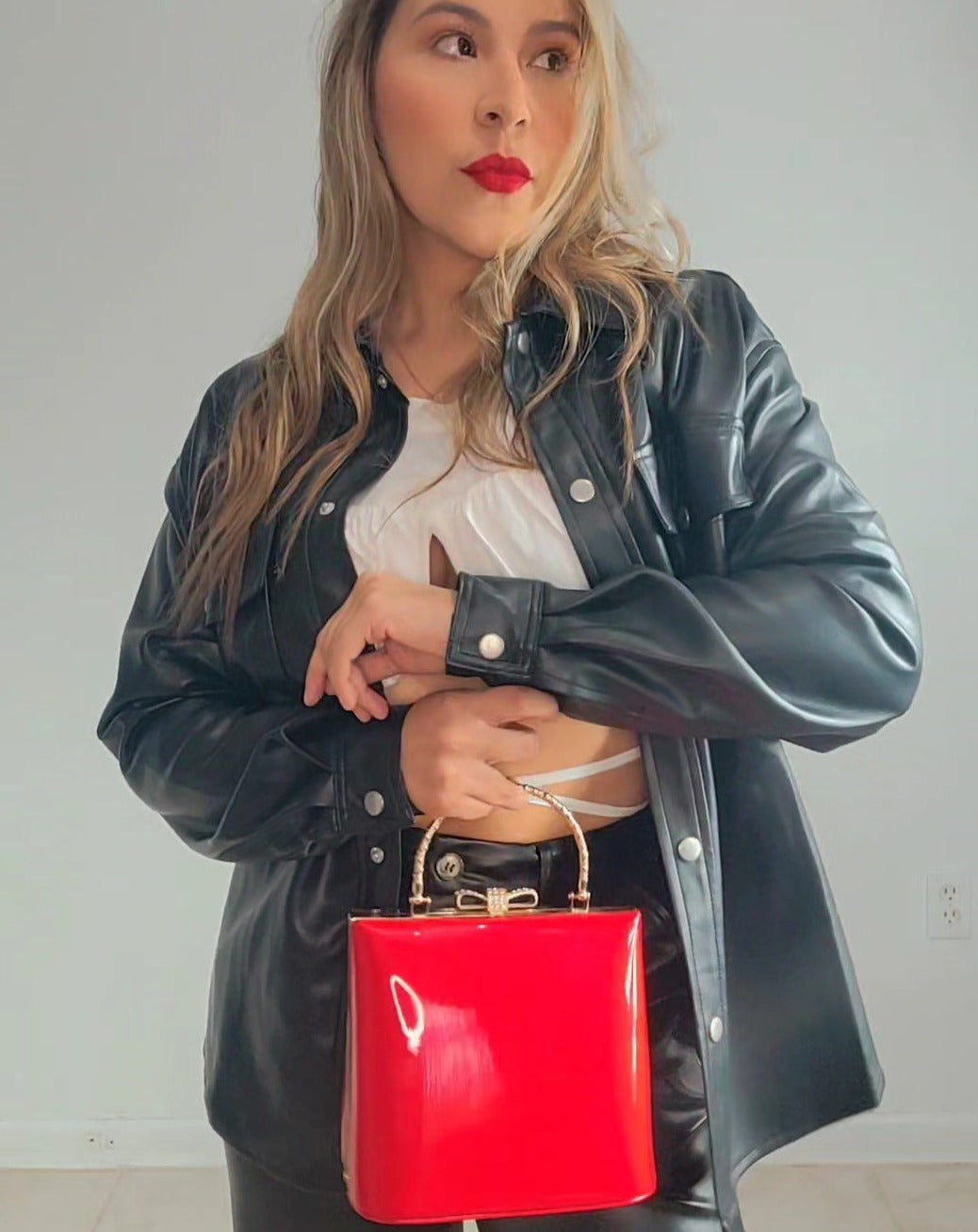 Leather oversize jacket - Black