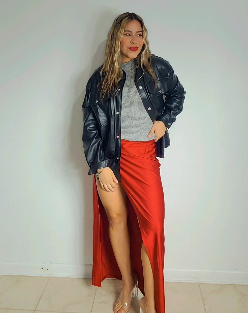 Leather oversize jacket - Black