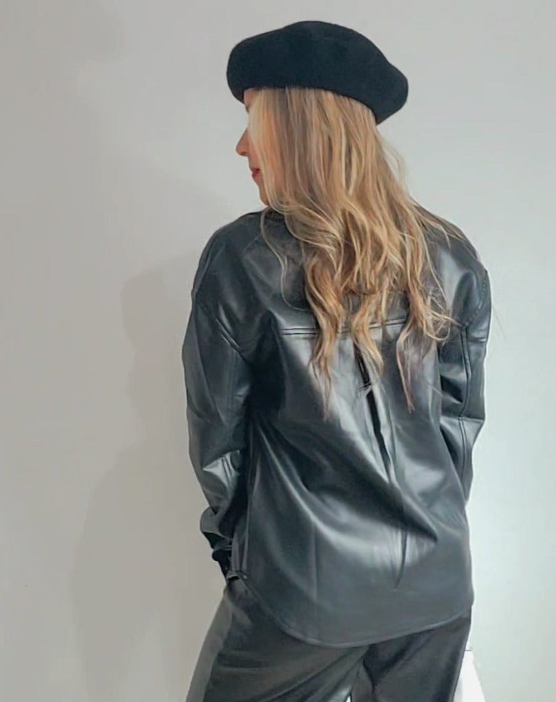 Leather oversize jacket - Black
